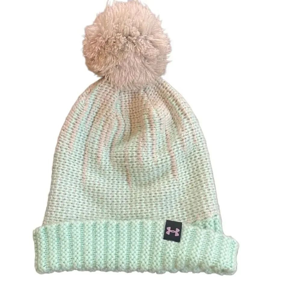 Under Armour youth, winter hat, pom-pom light blue metallic